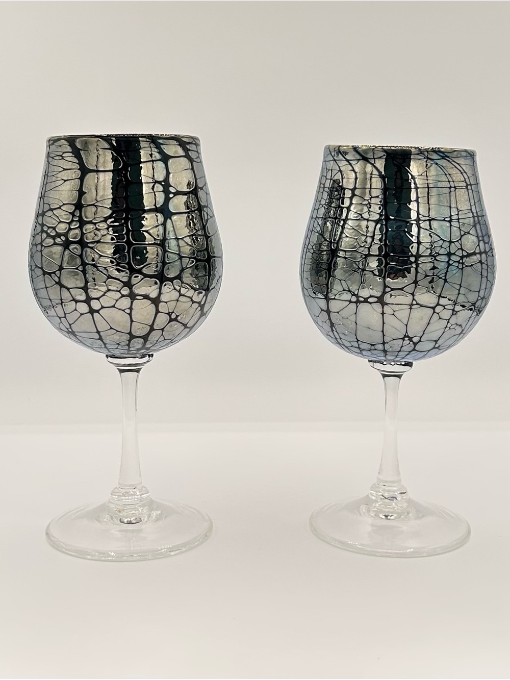Silver Spider Web Wine Glasses Signed Minh Martin Romeo